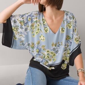 White House Black Market Floral Blouse - Blue, Black, Yellow